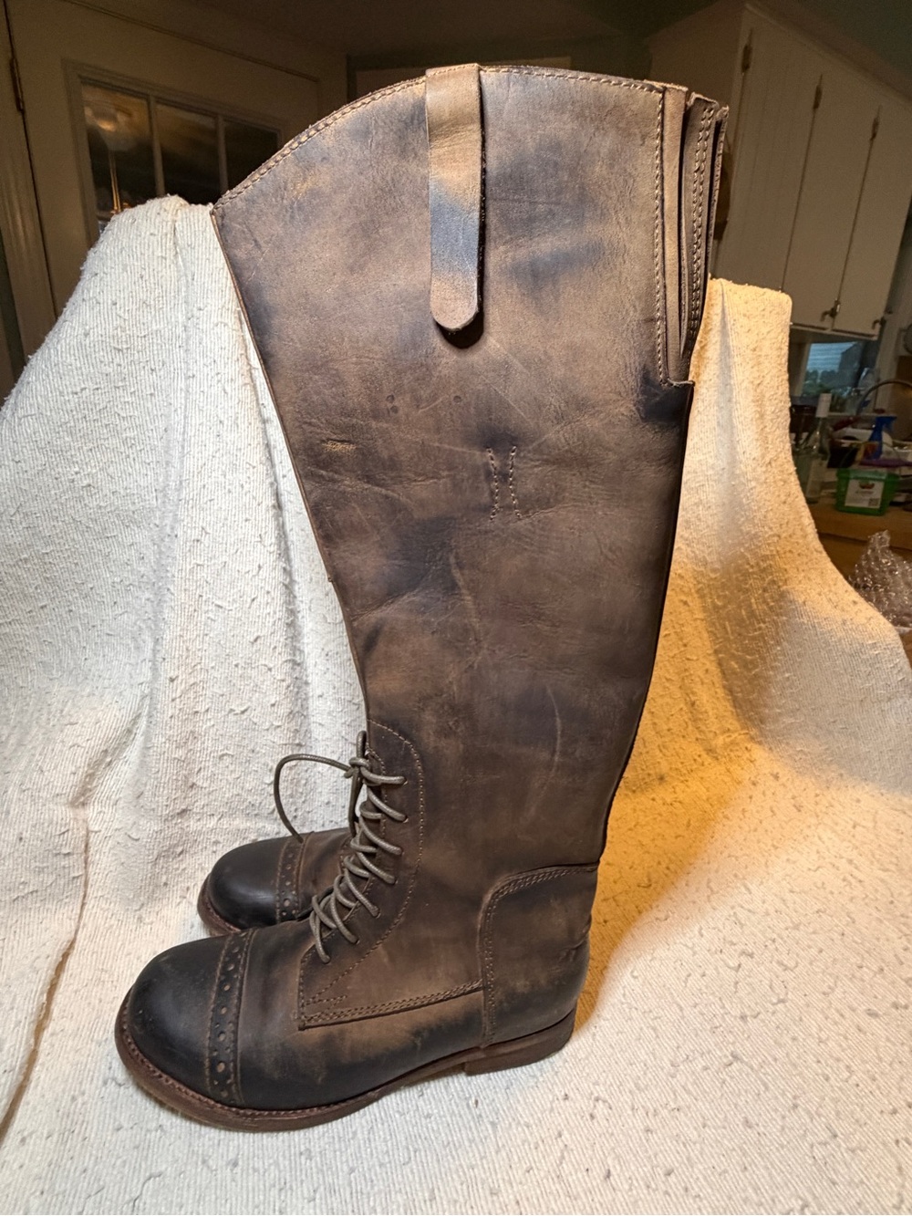 Jeffrey Campbell Distressed Brown Lace-Up Tall Riding Boots - Picture 7 of 11